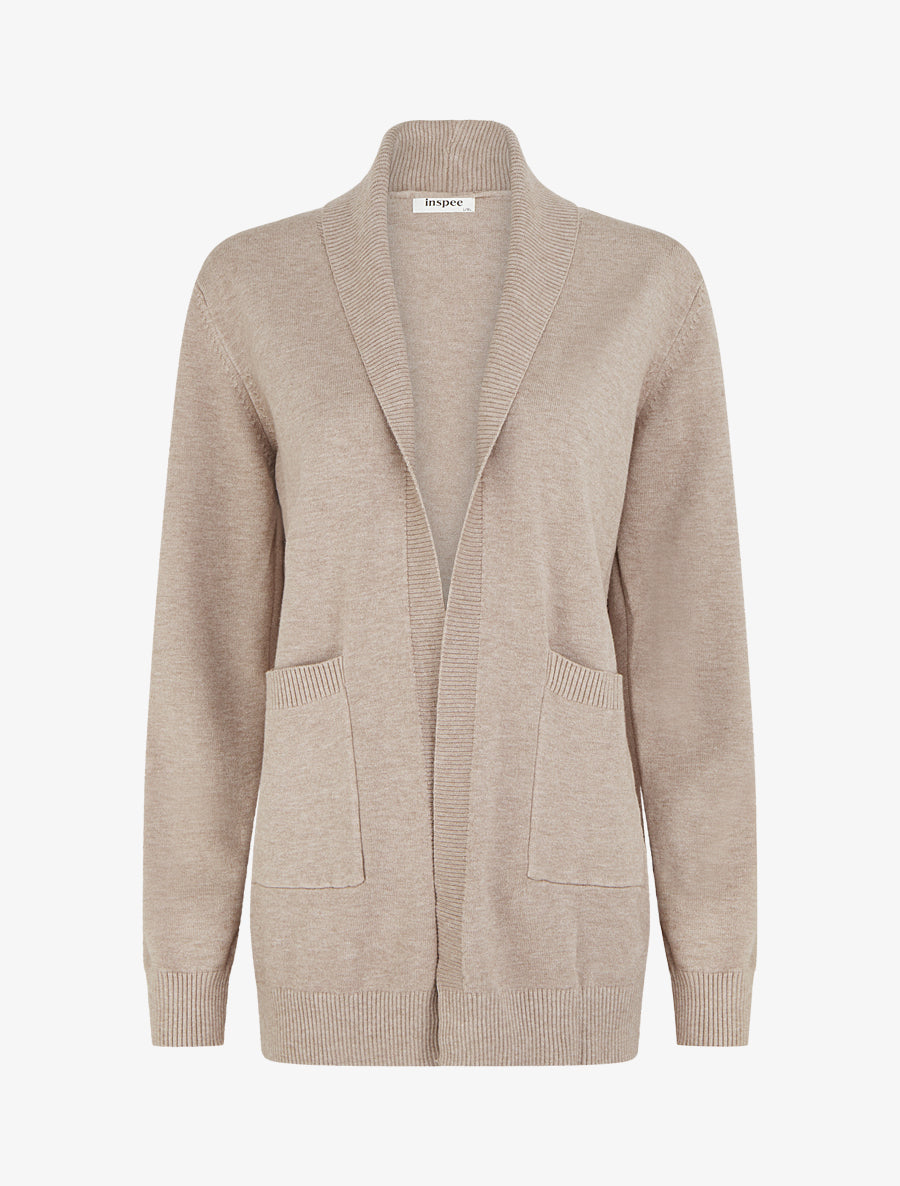 Gilet long uni à manches longues - Taupe - 1