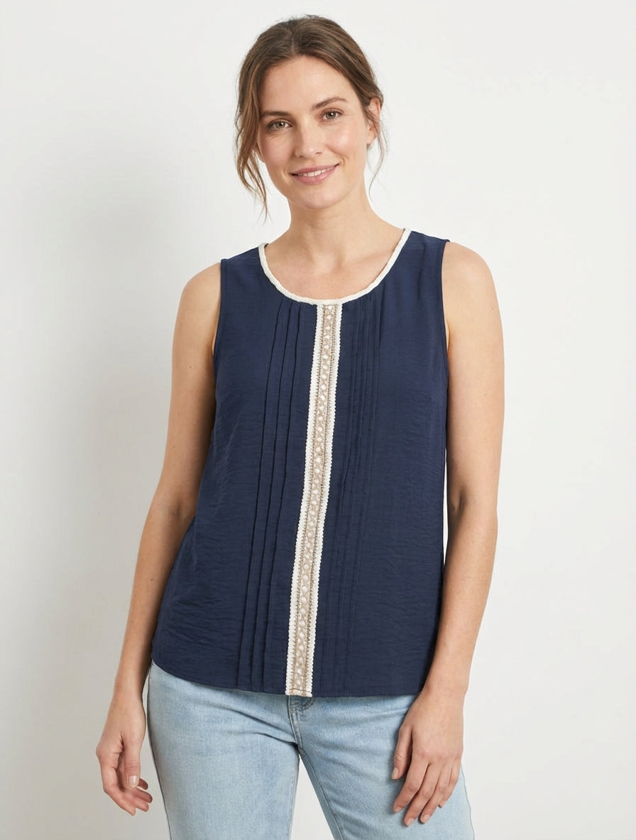 Top senza maniche con scollo rotondo e ricamo - Marina