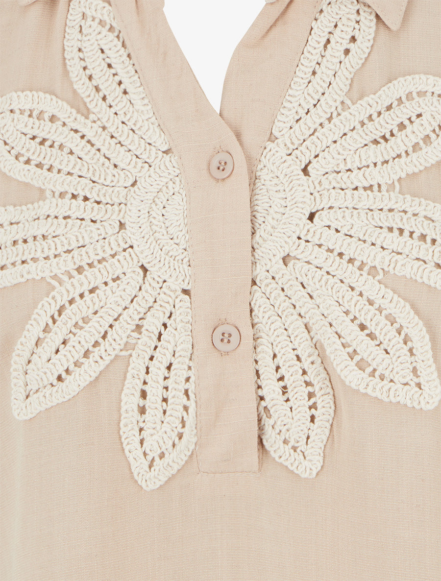 Chemisier sans manches à broderie floral - Beige - 3