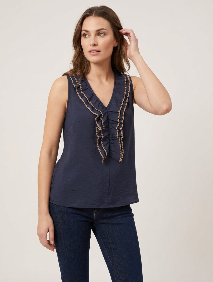 Top senza maniche con scollo a V con volant - Marina