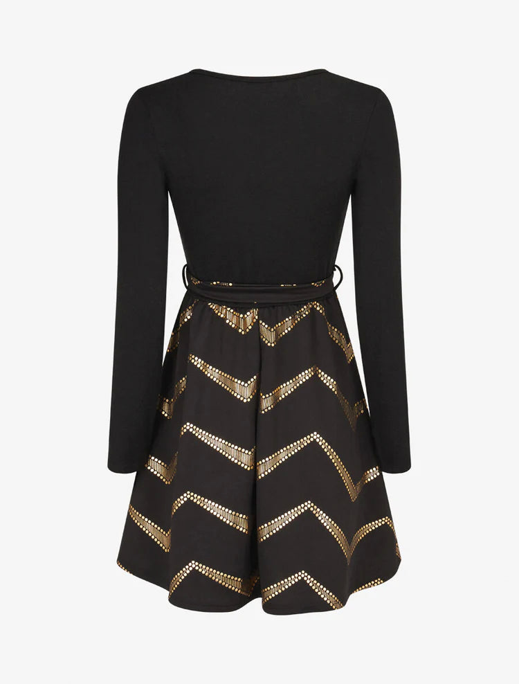 Robe patineuse à imprimés dorés - Noir - 2