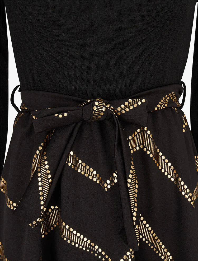 Robe patineuse à imprimés dorés - Noir - 3