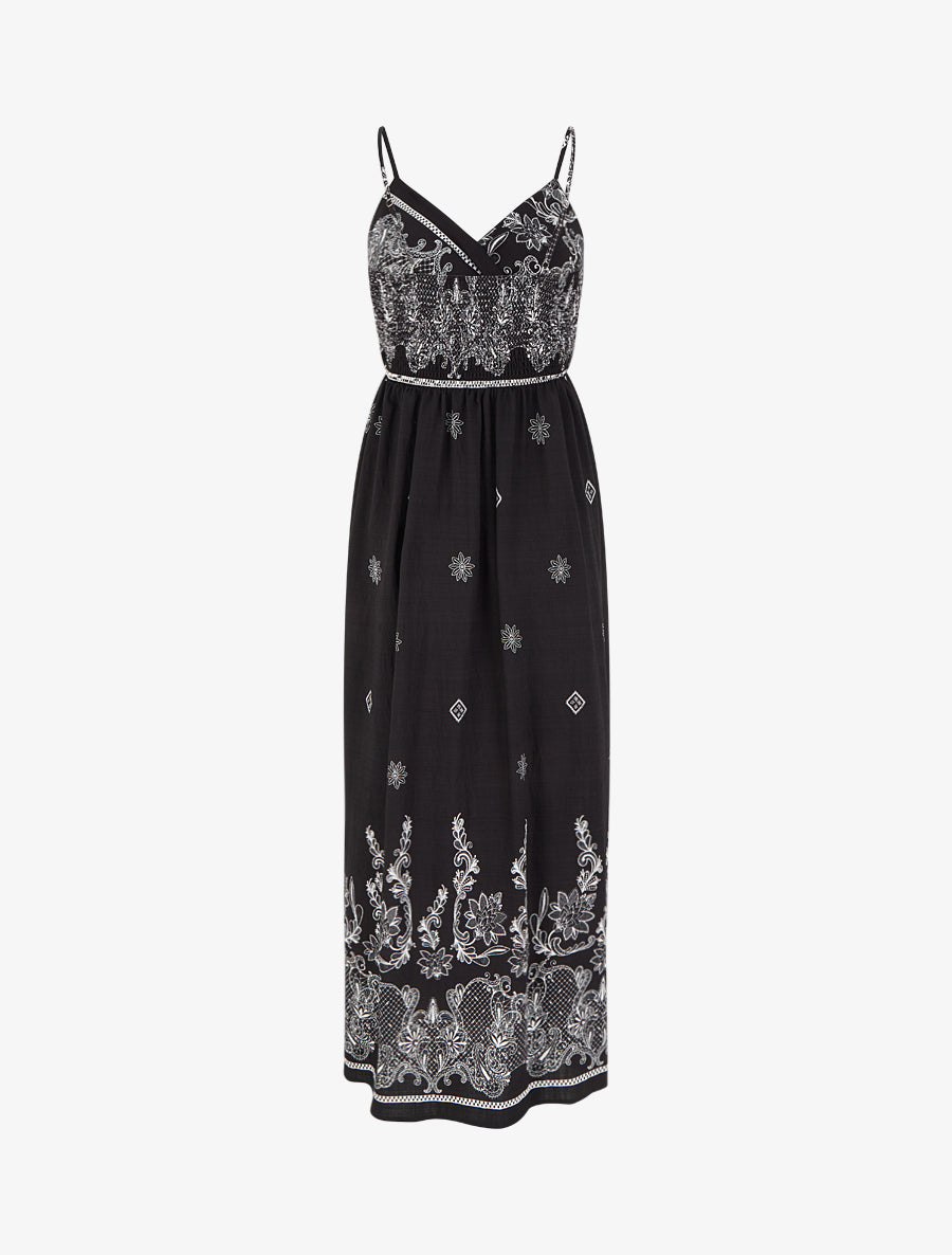 Robe longue imprimé arabesque fleuri - Noir - 2