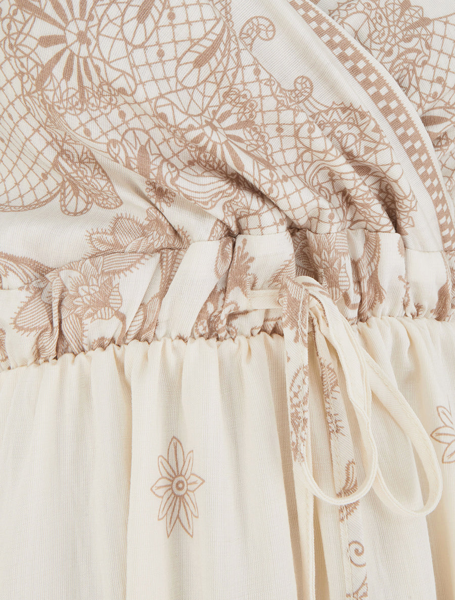 Robe longue imprimé arabesque fleuri - Écru - 3