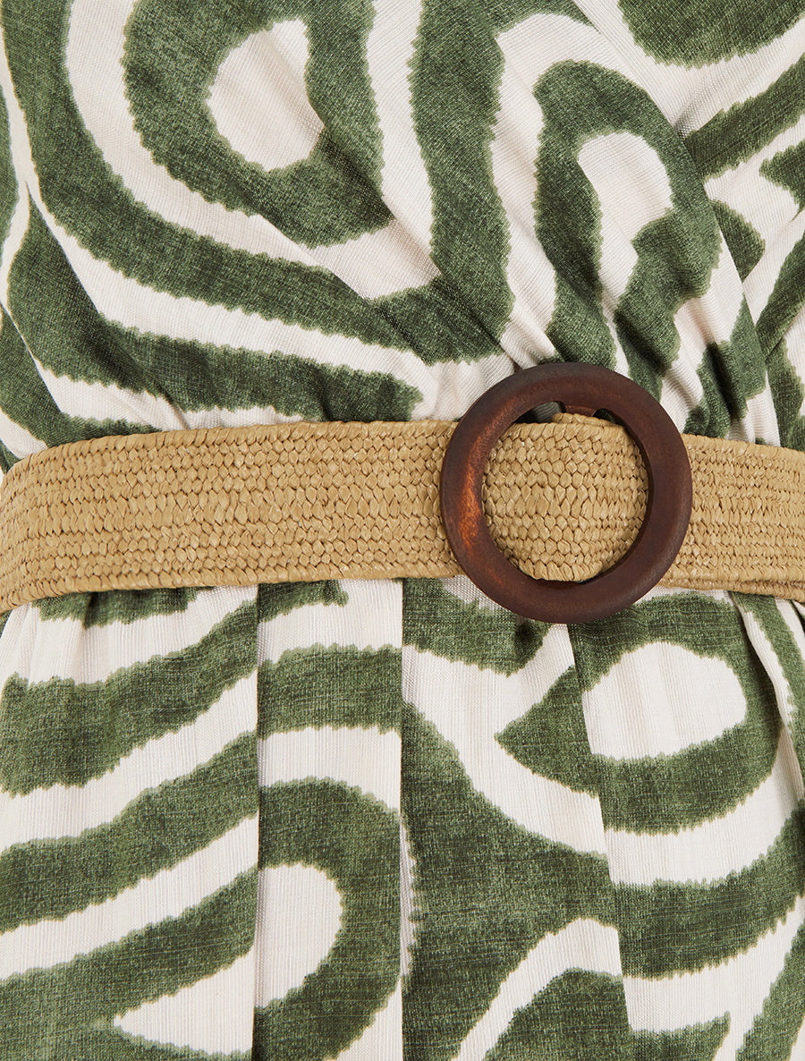 Robe longue évasée imprimé courbes fantaisies - Kaki - 3