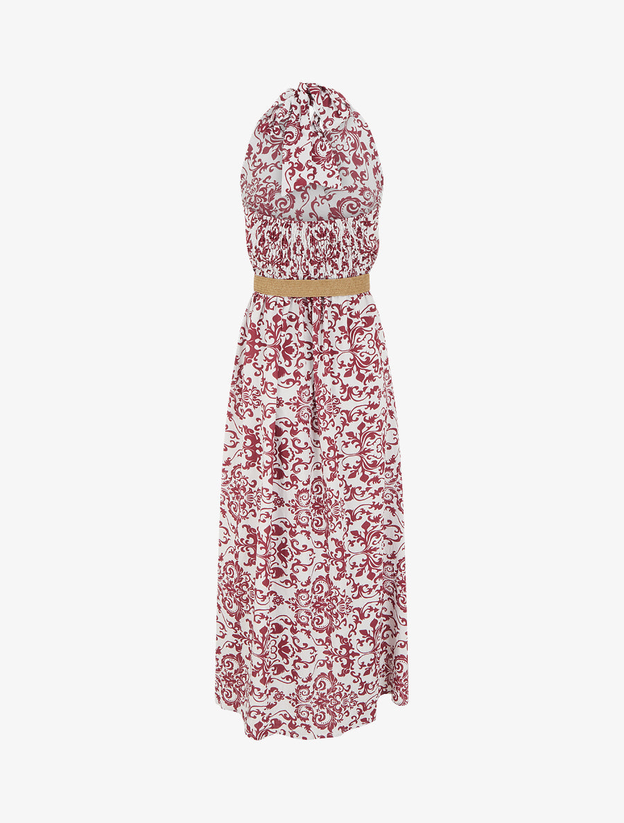 Robe longue dos nu à imprimé arabesque - Bordeaux - 2