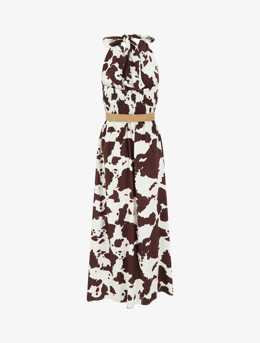 Robe longue dos nu à imprimé vache - Marron - 2
