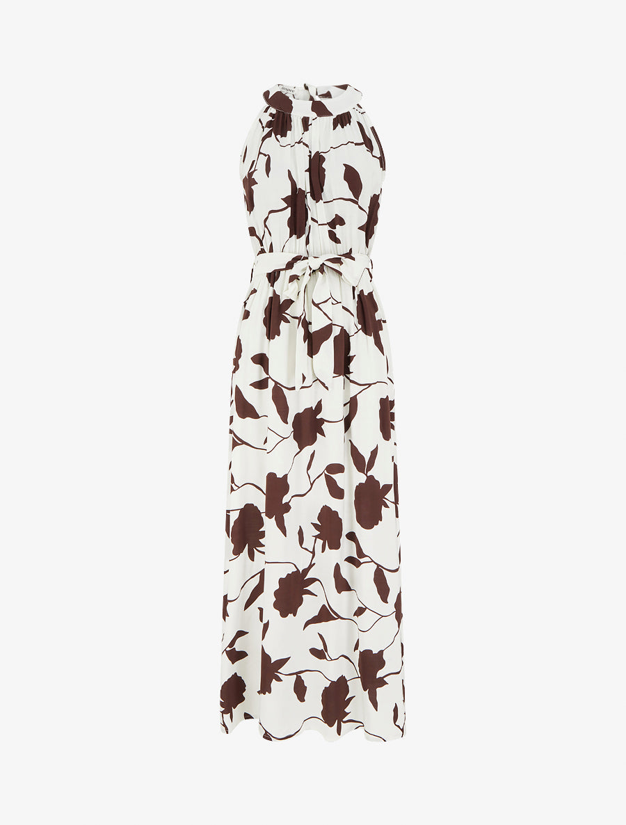 Robe longue élastiquée imprimé floral - Marron - 1