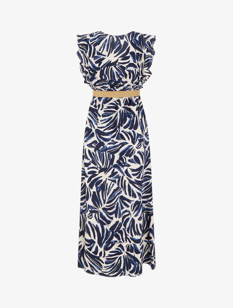 Robe longue imprimé fantaisie à col cache-coeur - Marine - 2