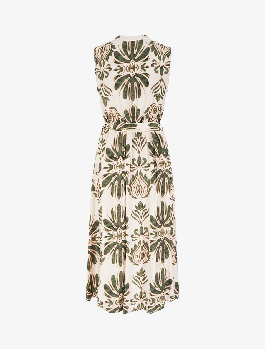 Robe longue imprimé ikat à boutons décoratifs - Vert - 2