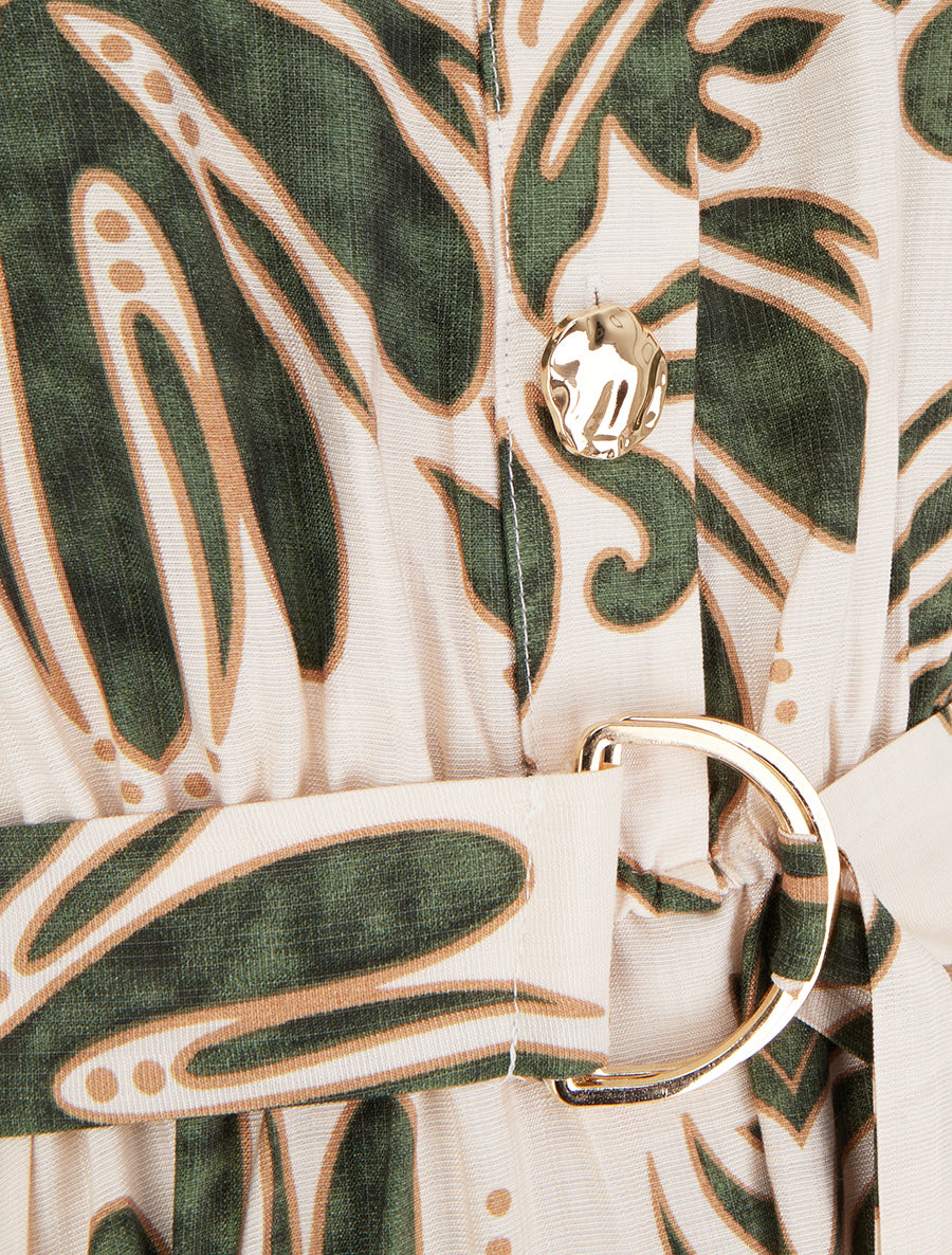 Robe longue imprimé ikat à boutons décoratifs - Vert - 3