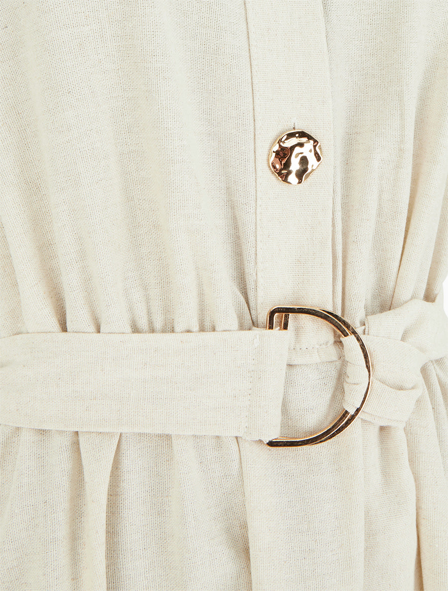 Robe longue unie effet lin - Beige - 3