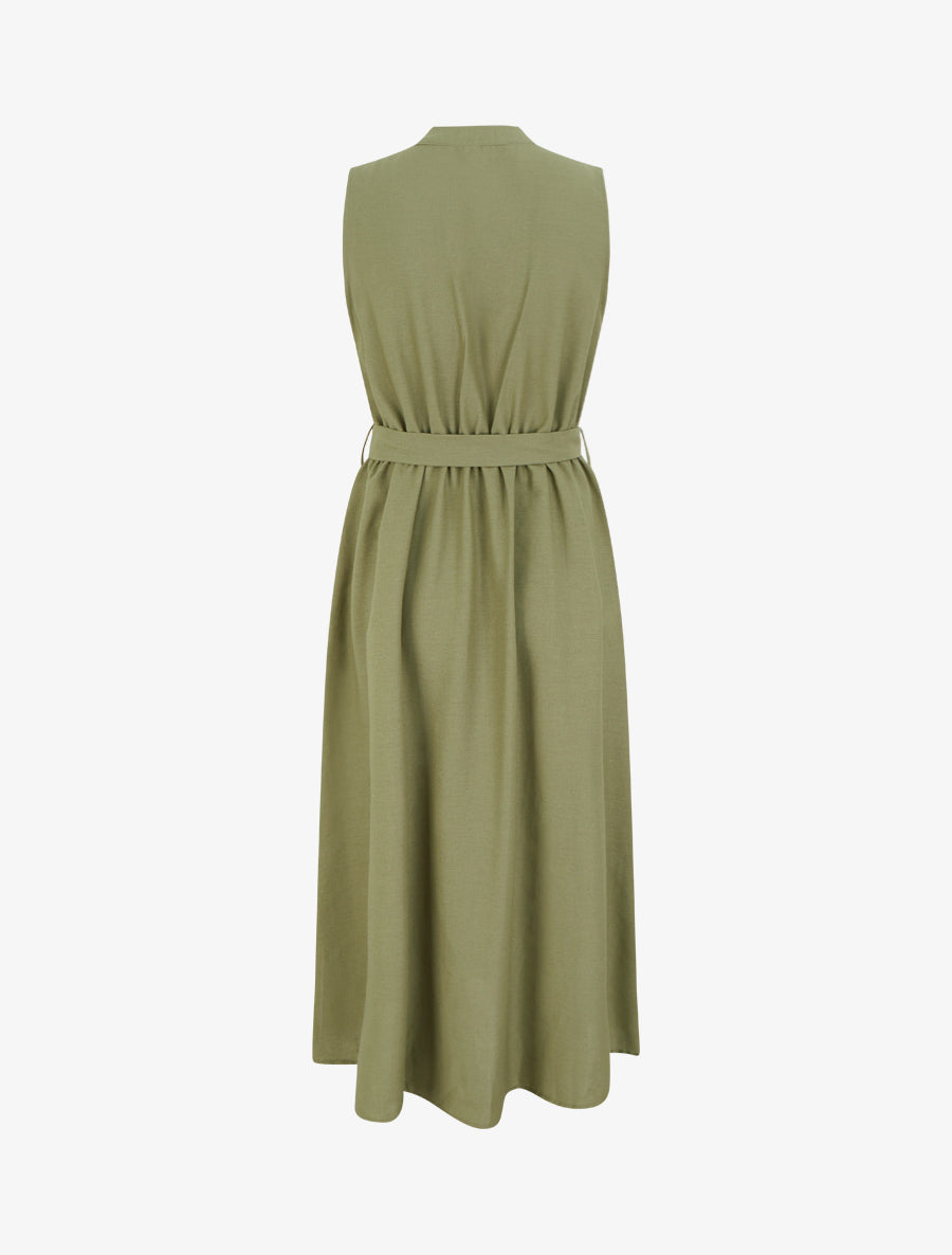 Robe longue unie effet lin - Kaki - 2