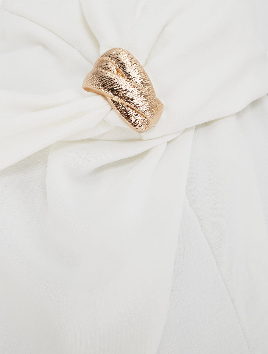 Robe longue unie à col V bijou - Blanc - 3