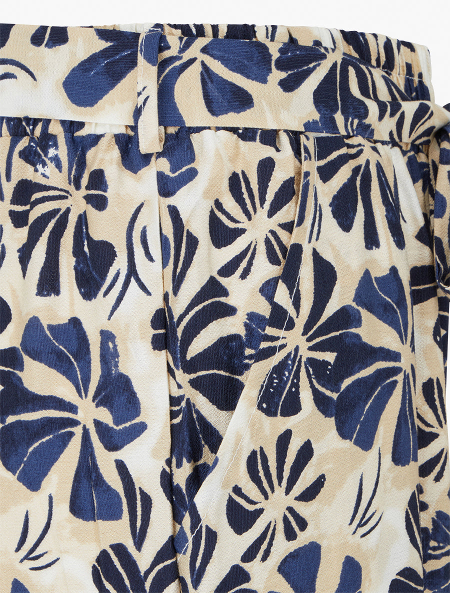 Pantalon élastiqué coupe droite imprimé fleuri - Marine - 3