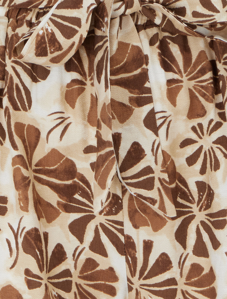 Pantalon élastiqué coupe droite imprimé fleuri - Marron - 3