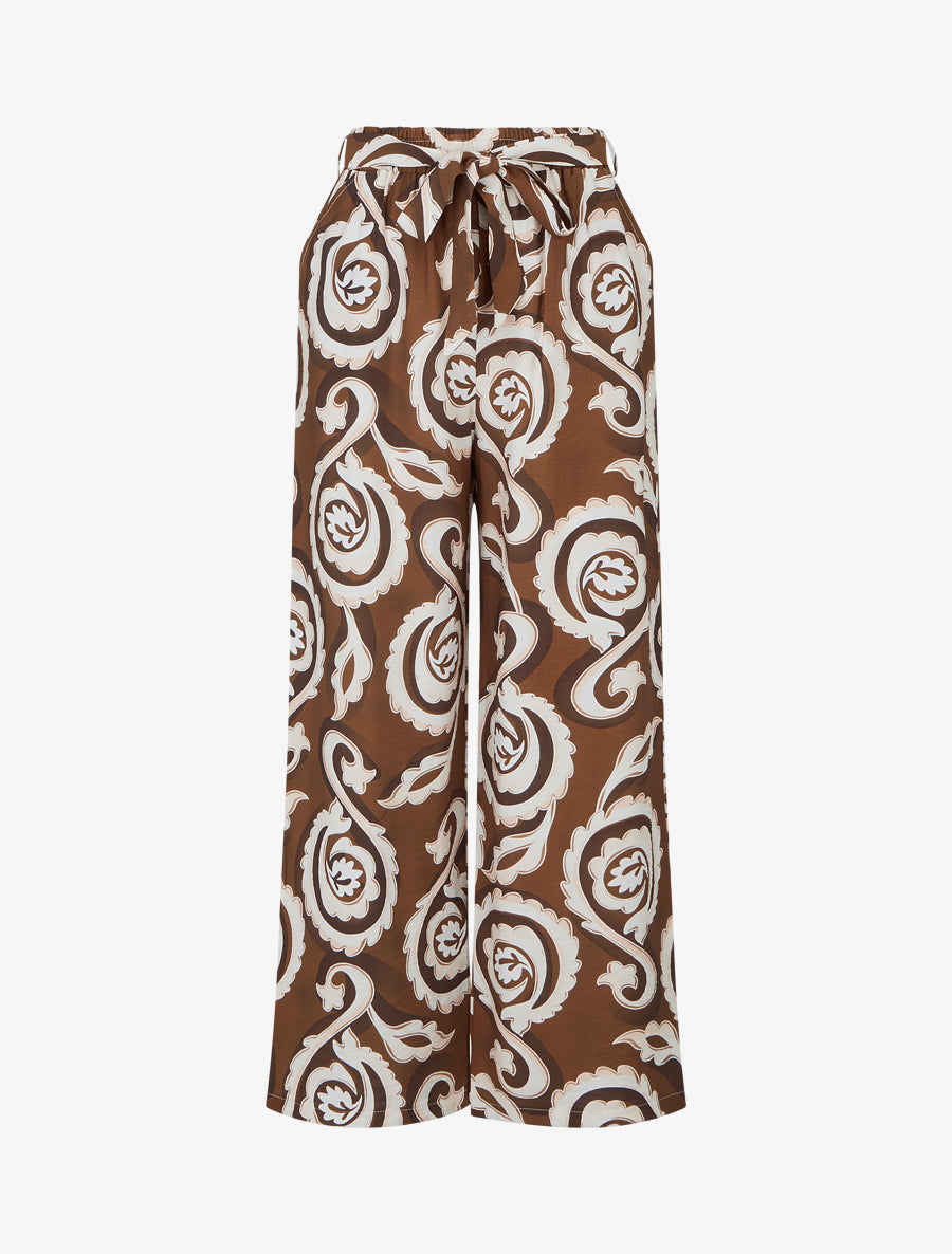 Pantalon élastiqué coupe droite imprimé arabesque - Marron - 1