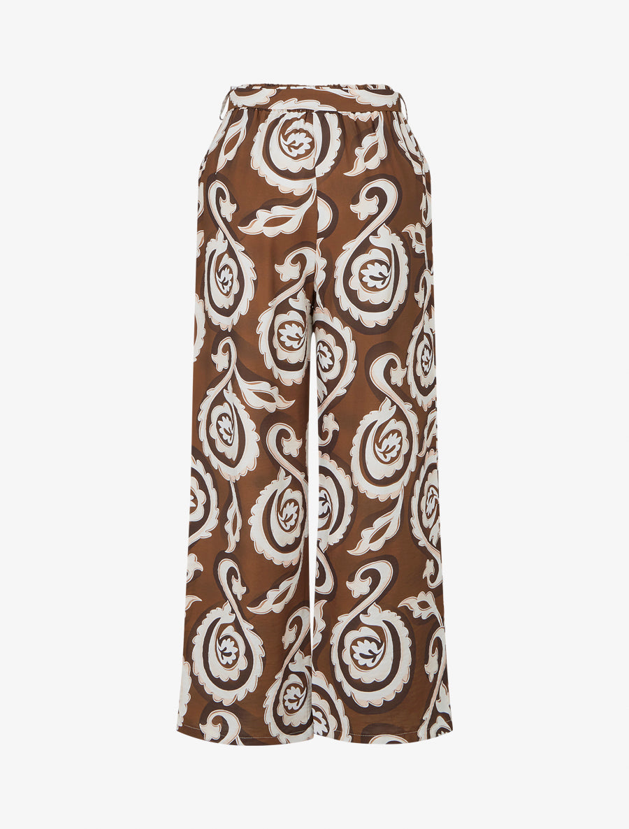 Pantalon élastiqué coupe droite imprimé arabesque - Marron - 2