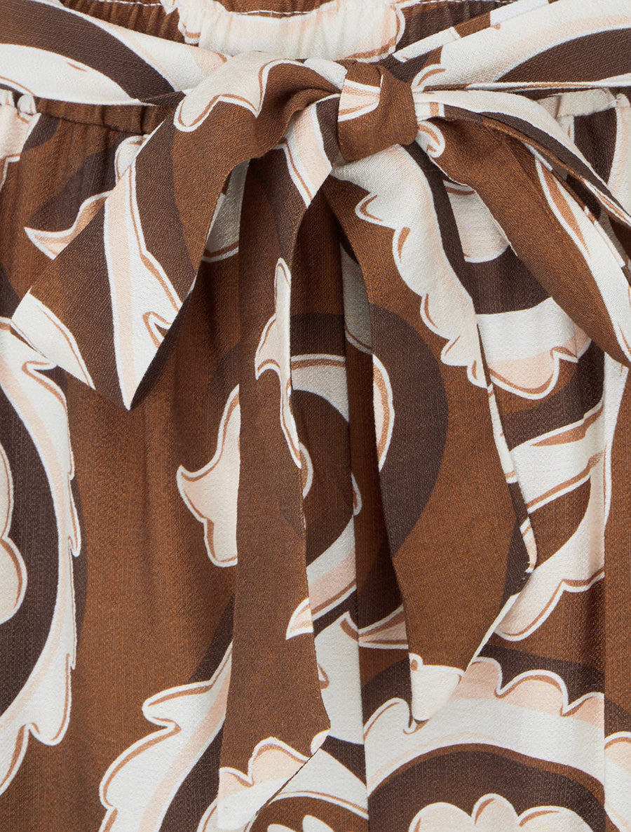 Pantalon élastiqué coupe droite imprimé arabesque - Marron - 3