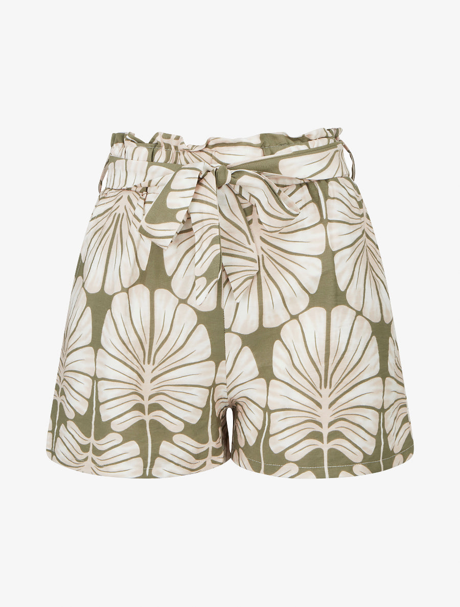 Short droit élastiqué imprimé tropical - Kaki - 1
