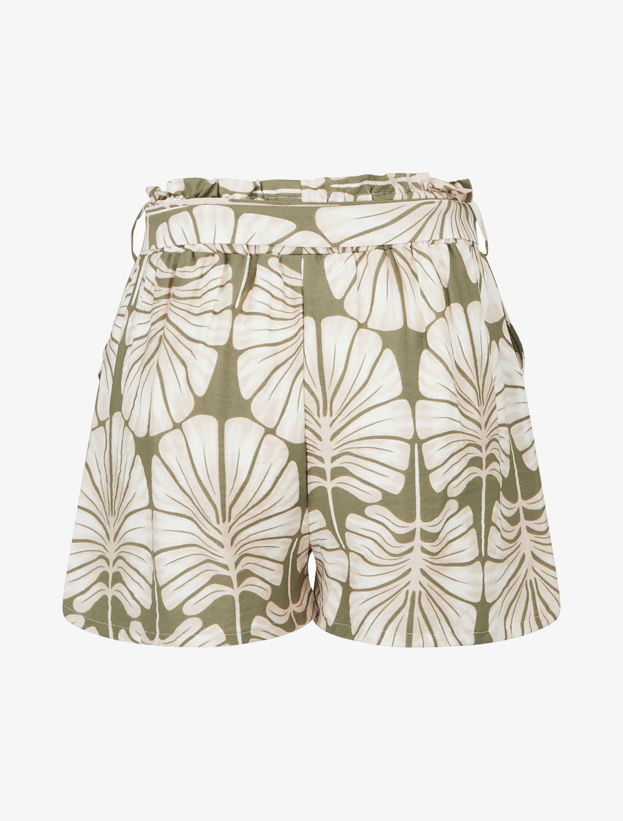 Short droit élastiqué imprimé tropical - Kaki - 2