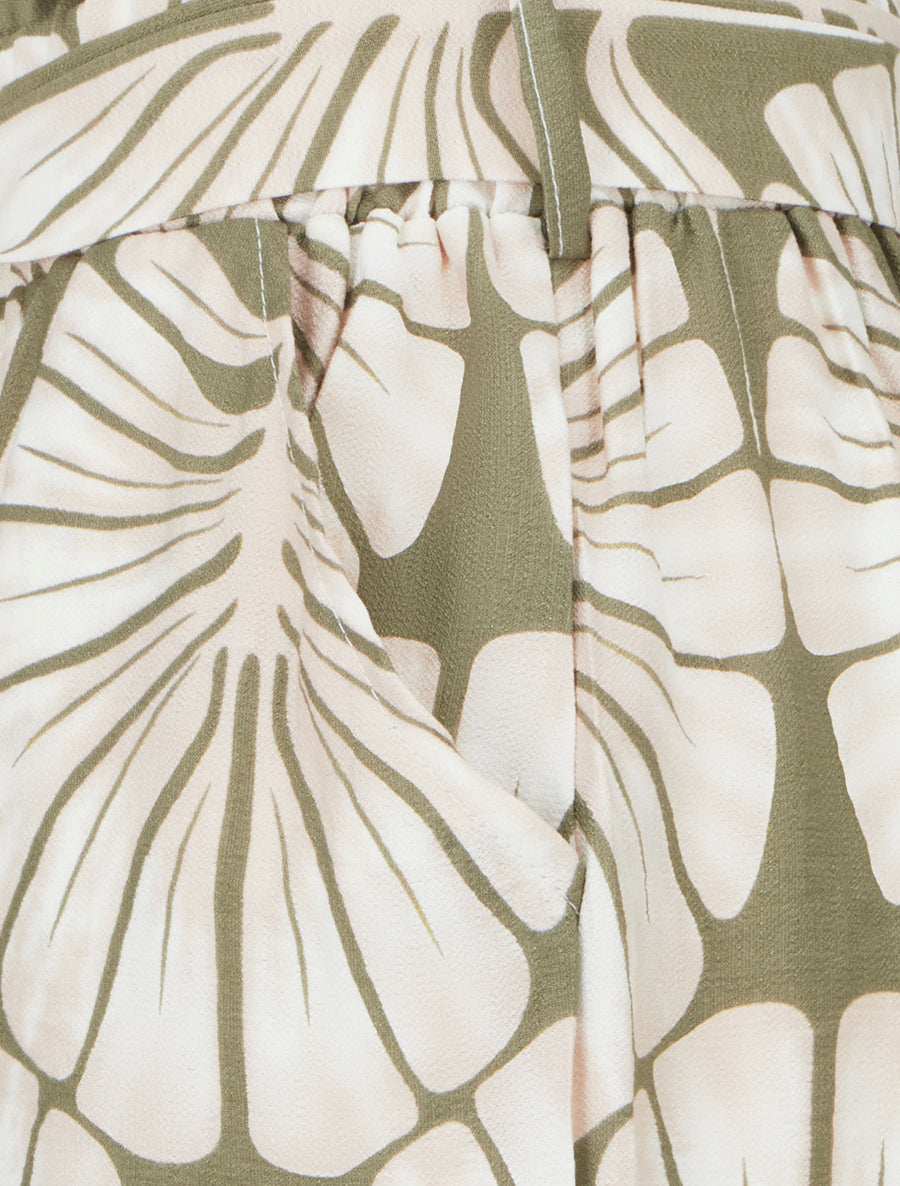 Short droit élastiqué imprimé tropical - Kaki - 3