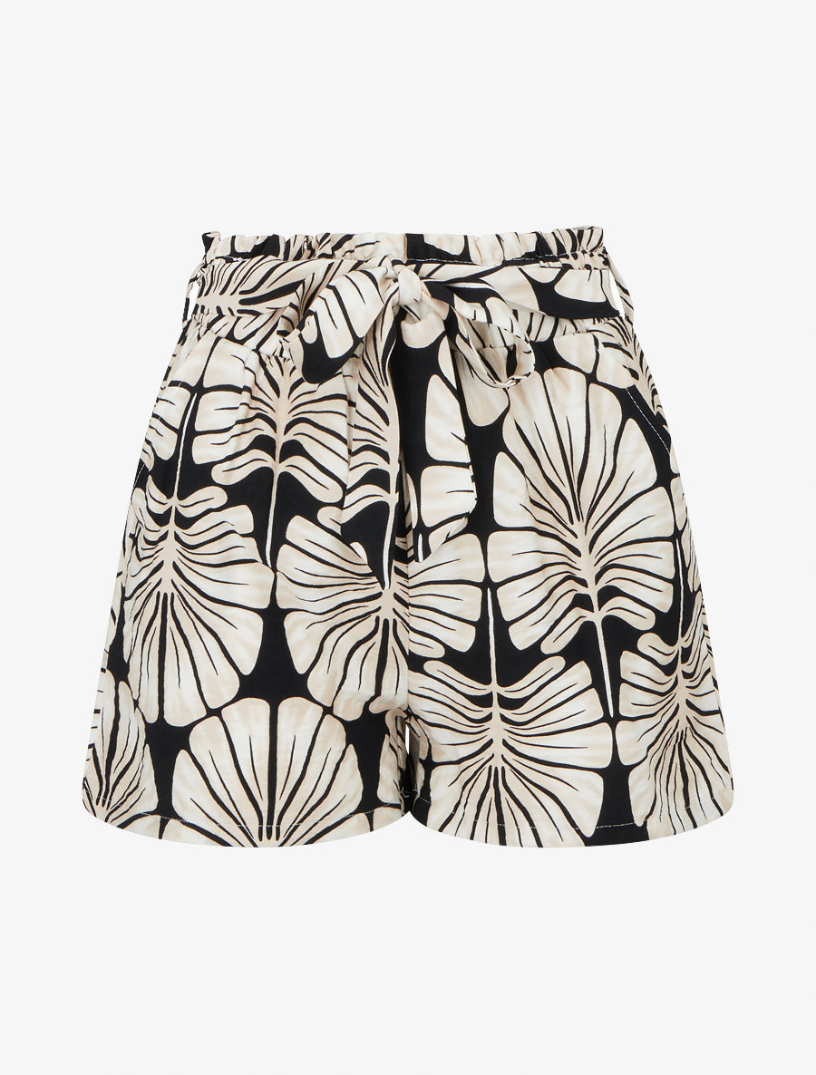 Short droit élastiqué imprimé tropical - Noir - 1