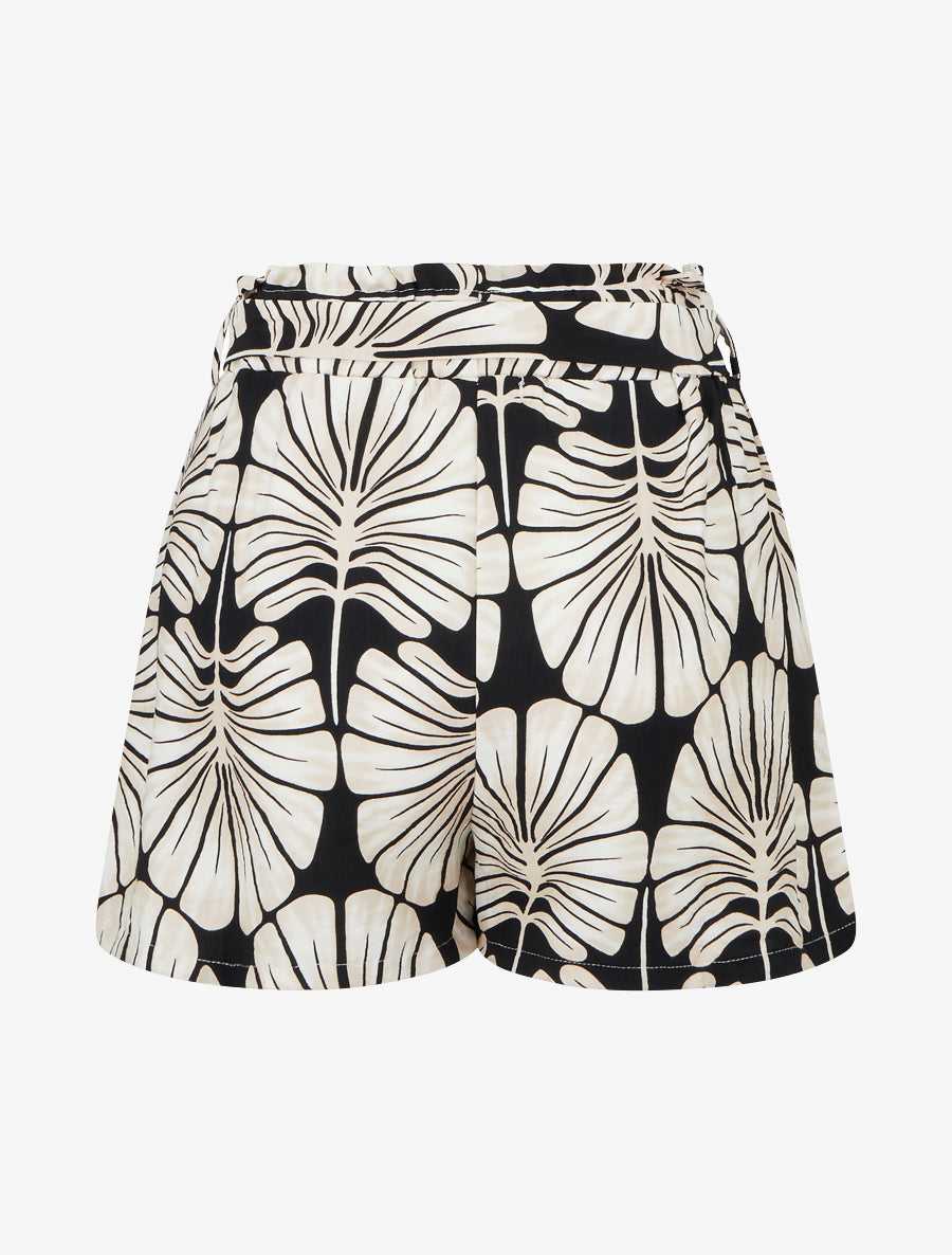 Short droit élastiqué imprimé tropical - Noir - 2