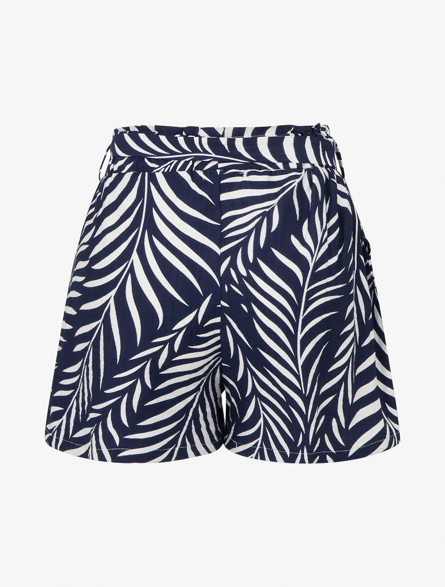 Short droit élastiqué imprimé feuillages - Marine - 2