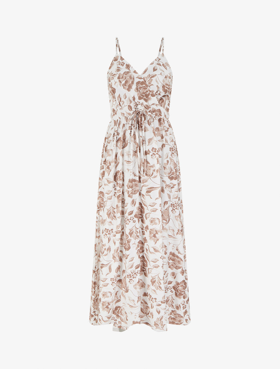 Robe longue à imprimé roses - Taupe - 1