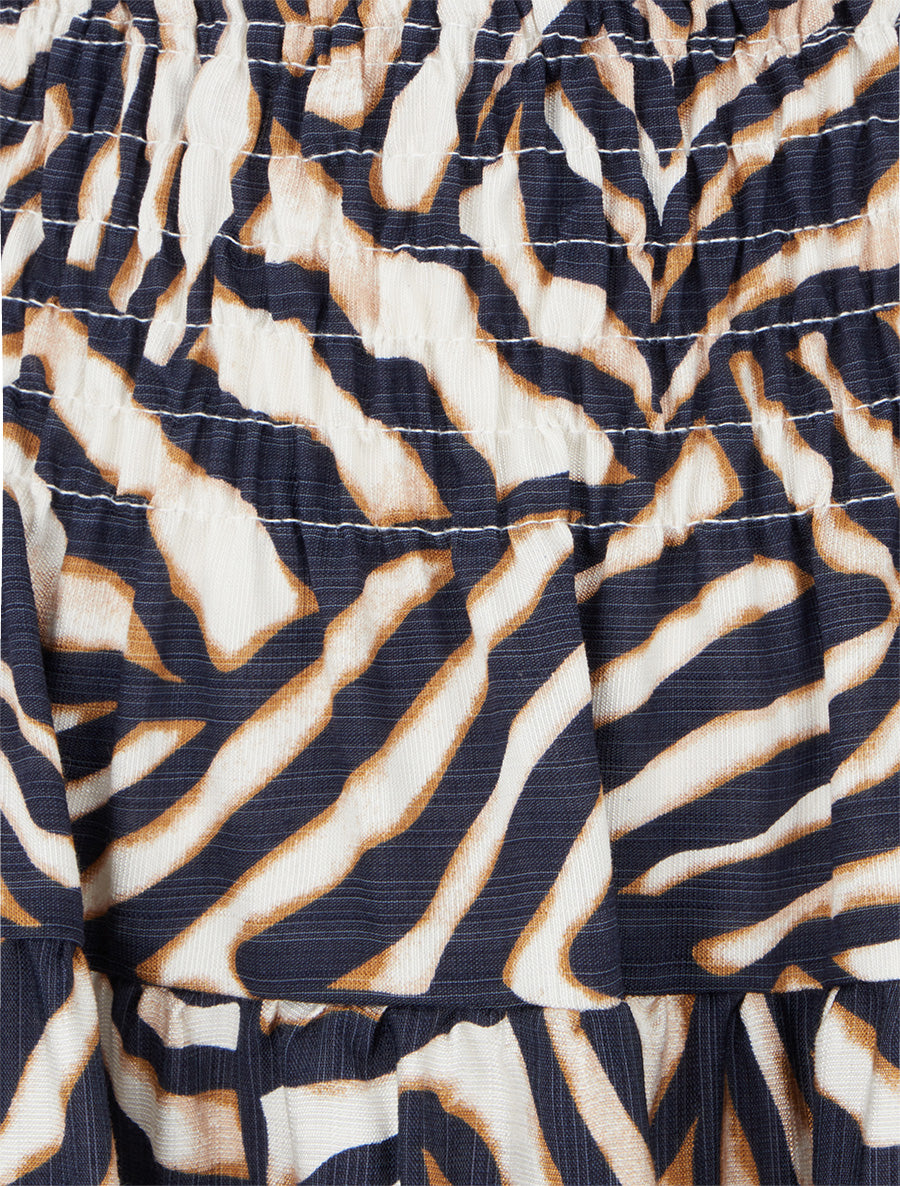 Jupe longue élastiquée graphique stylisé - Marine - 3