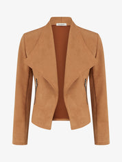 Veste en suédine à poches décoratives zippées - Camel - 1