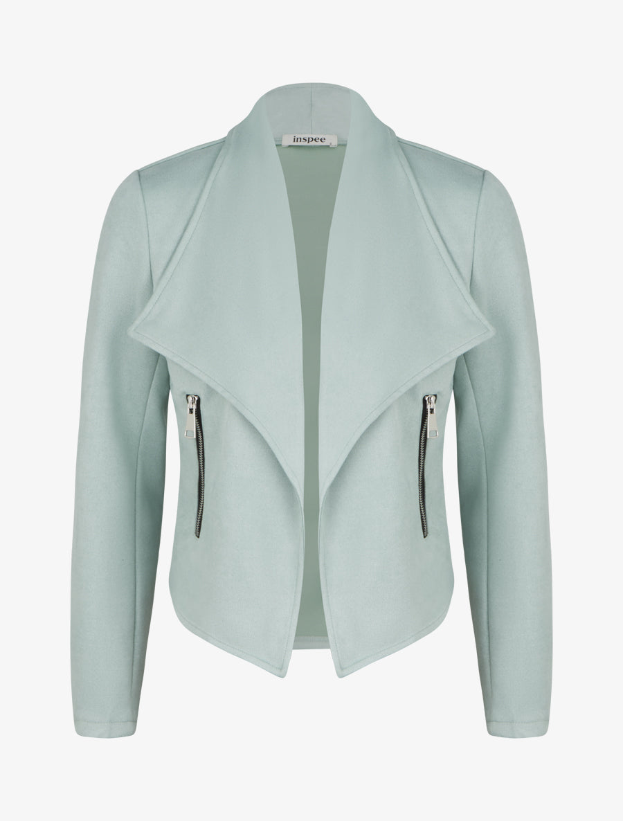 Giacca in suedine con collo a scialle - Verde acqua