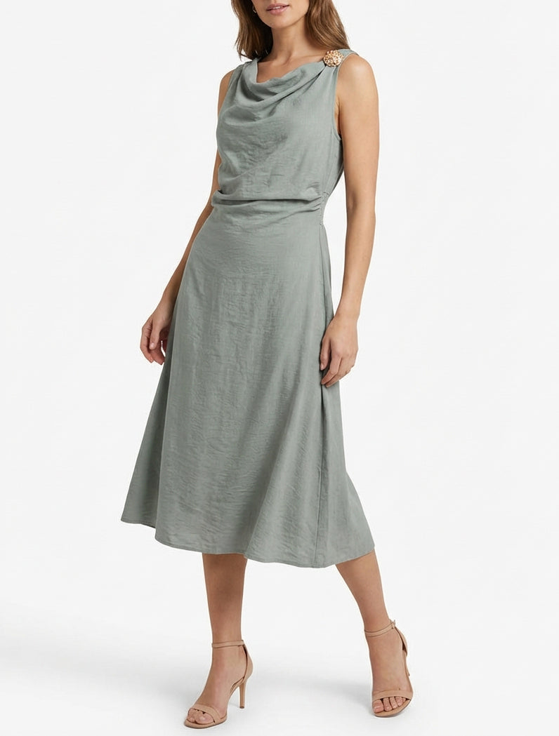 Abito lungo senza maniche con effetto drappeggiato - Verde/grigio