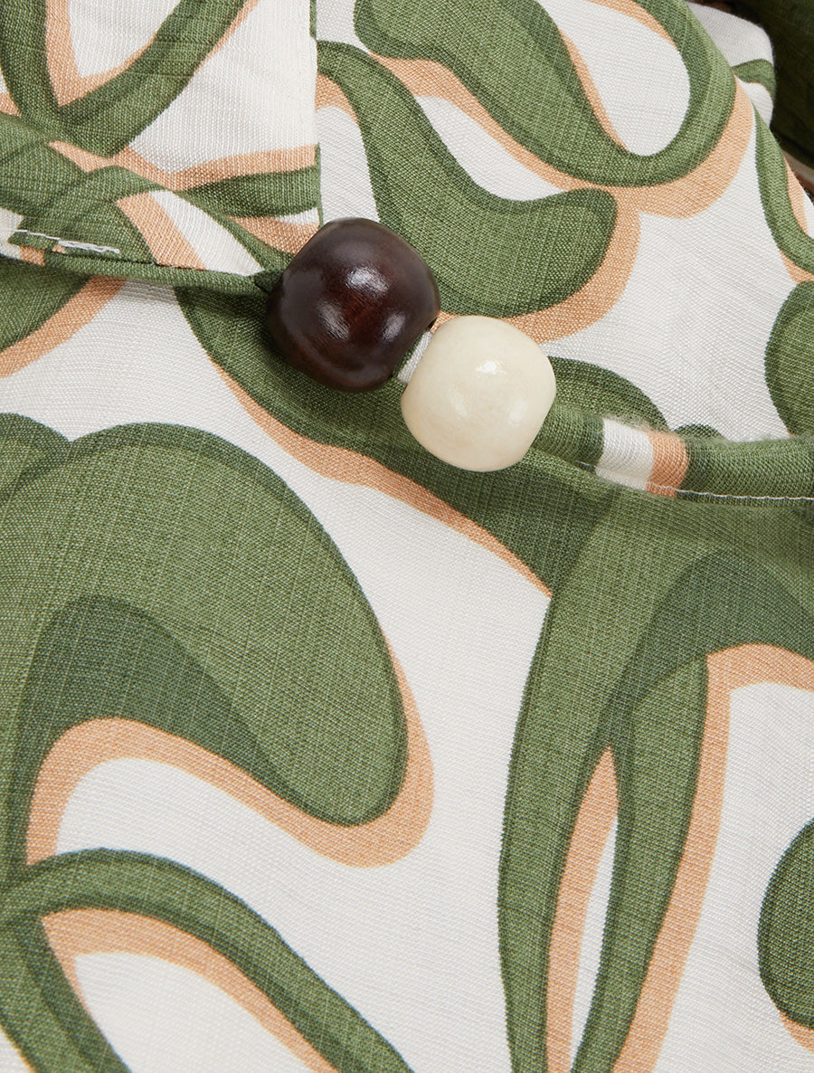 Robe longue à bretelles perlées et imprimé graphique - Kaki - 3