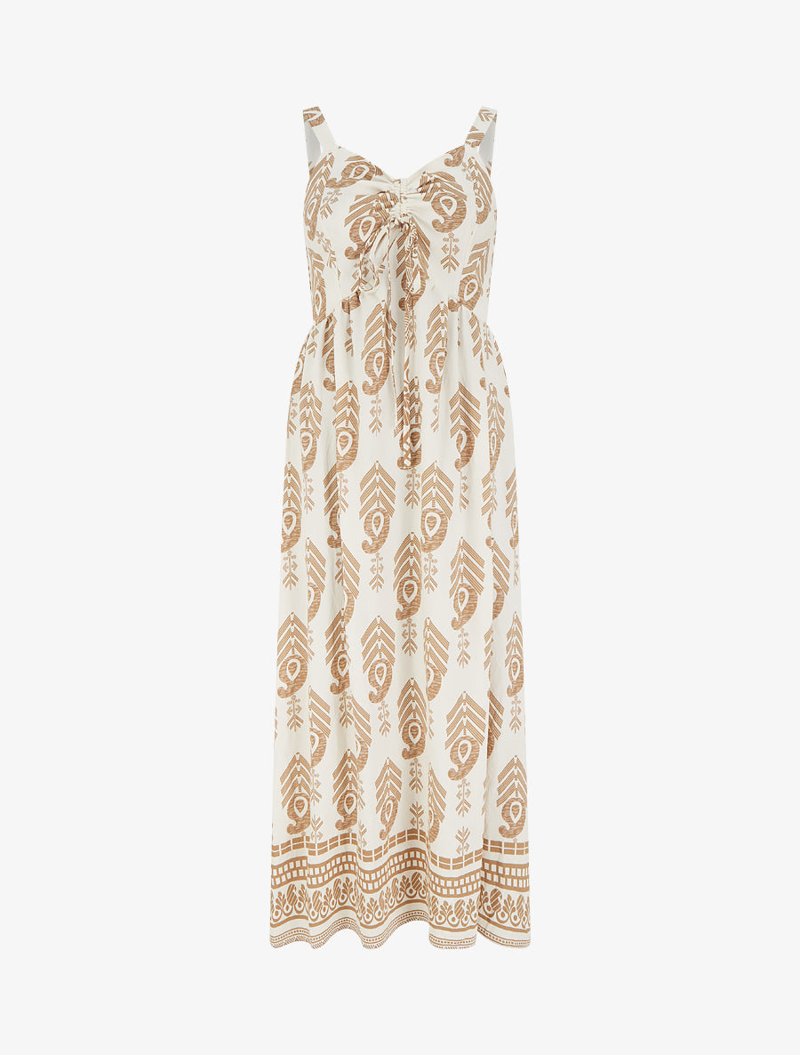 Robe longue évasée imprimée - Taupe - 1