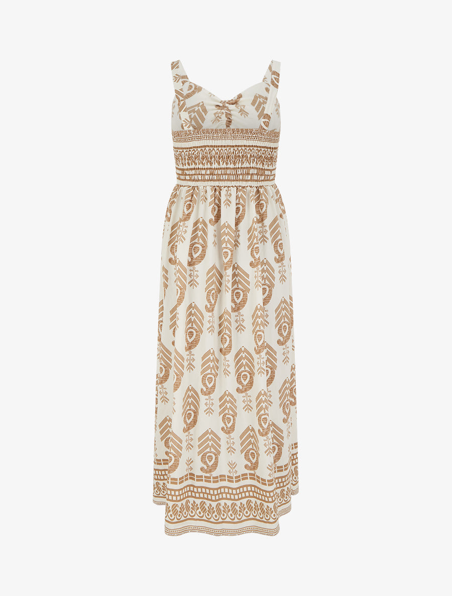 Robe longue évasée imprimée - Taupe - 2