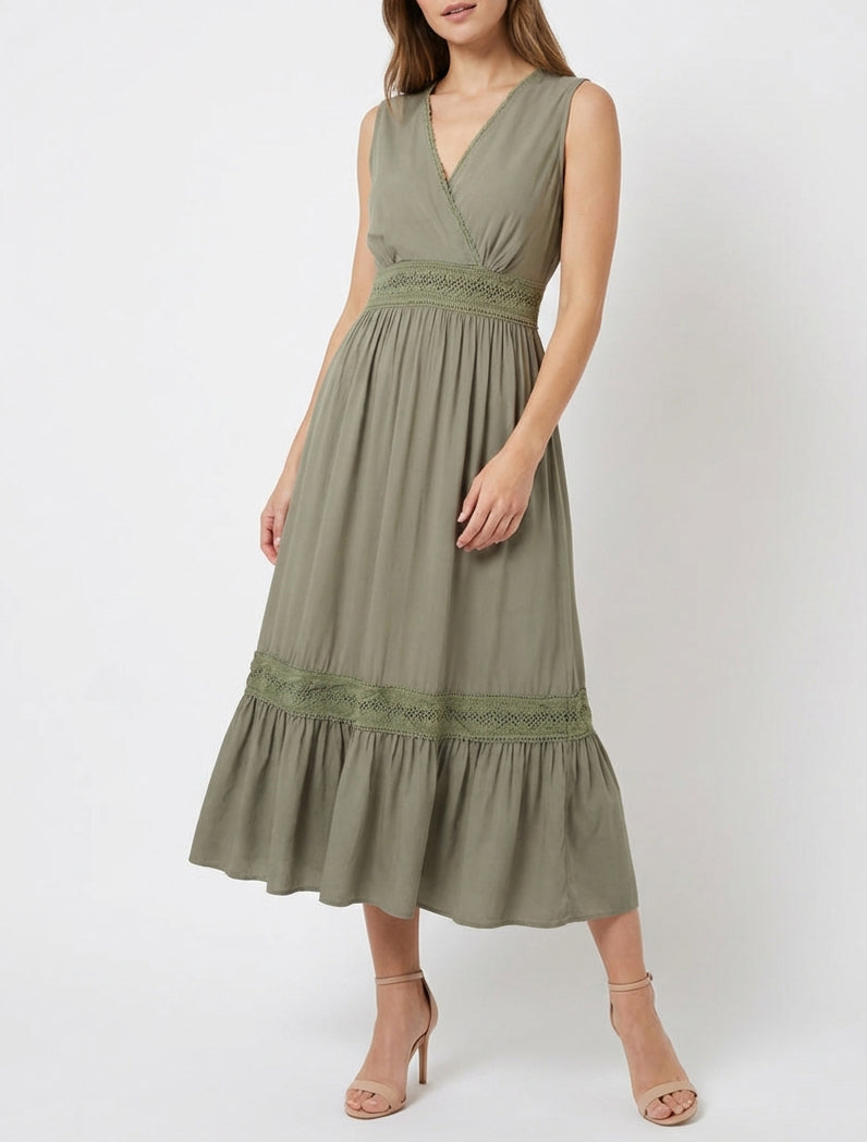 Abito senza maniche con ricami - Cachi