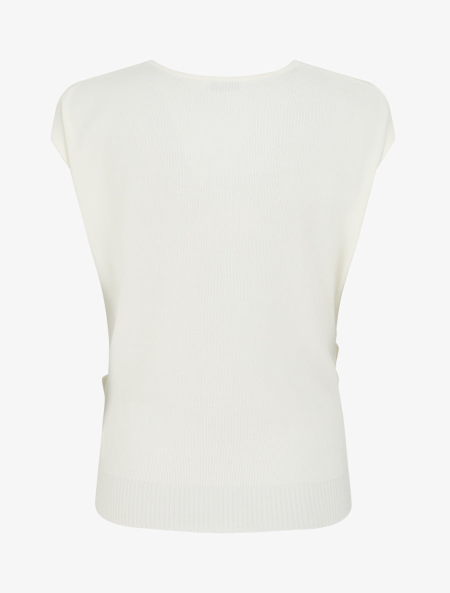 Top uni sans manches à col bénitier - Écru - 2