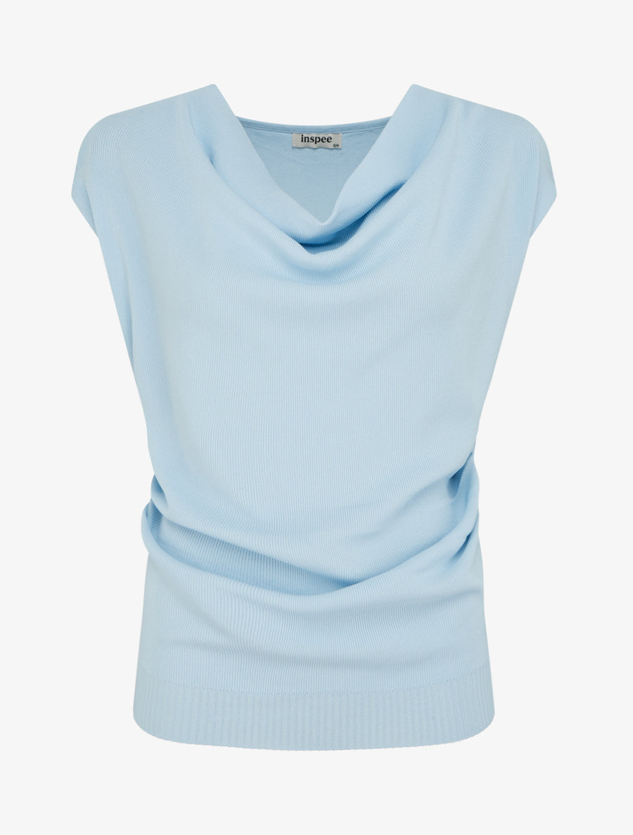 Top uni sans manches à col bénitier - Bleu ciel - 1