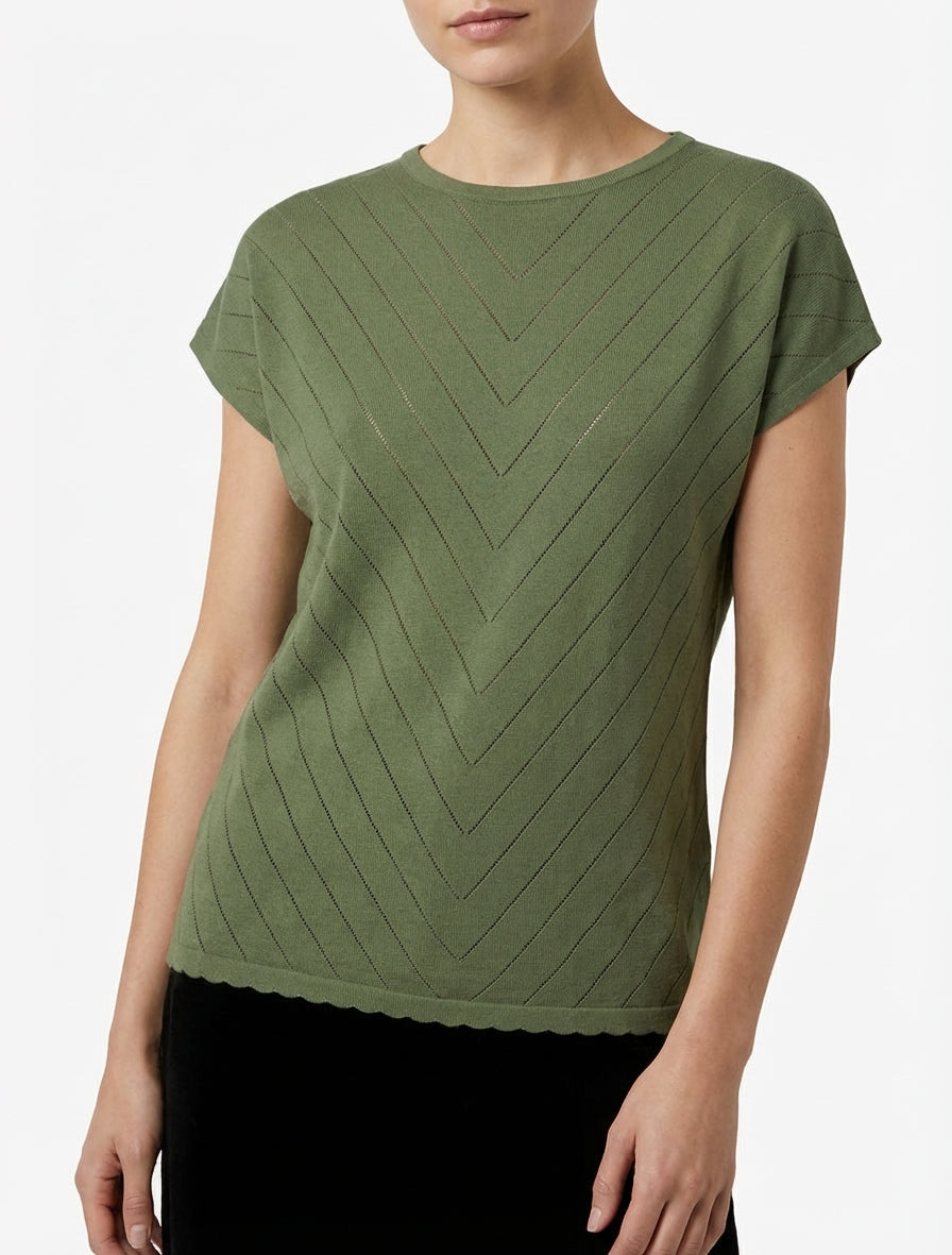 Top traforato a girocollo - Cachi