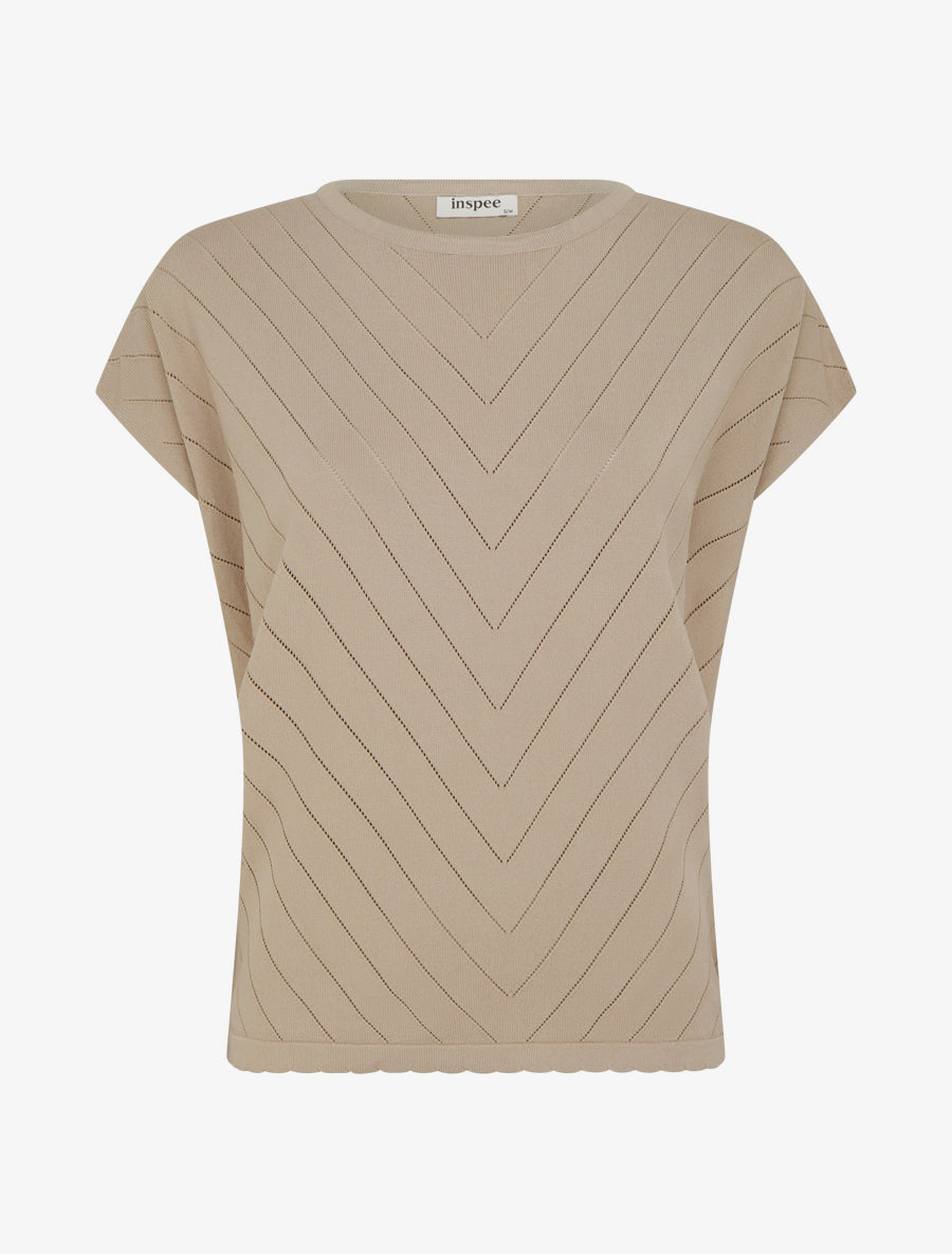 Top uni ajouré à col rond - Taupe - 1