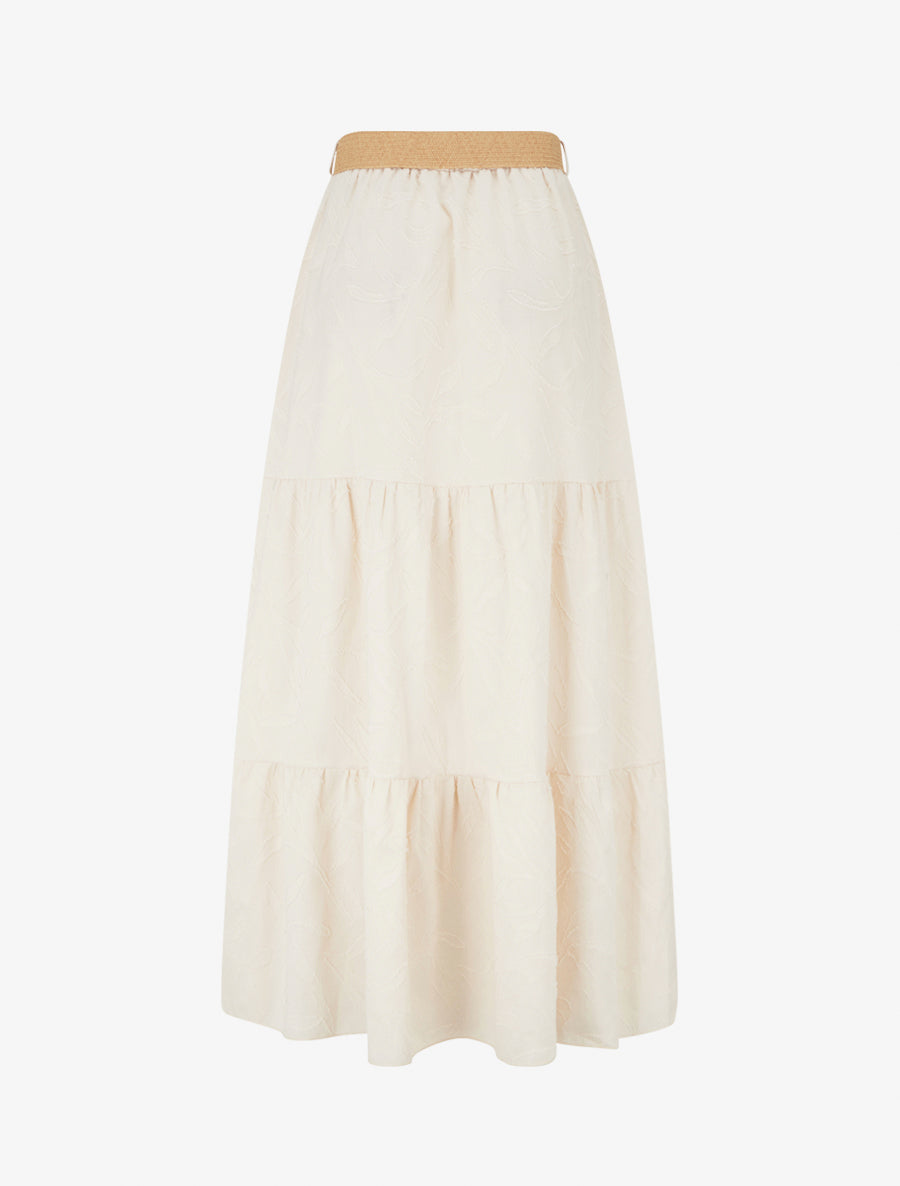 Jupe longue évasée en tissu texturé - Beige - 2
