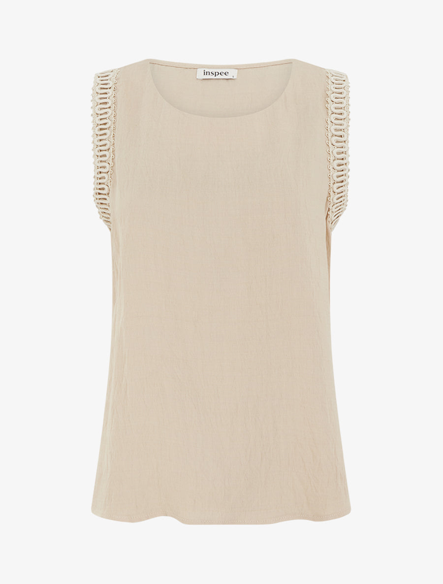 Top sans manches droit à broderies - Beige - 1