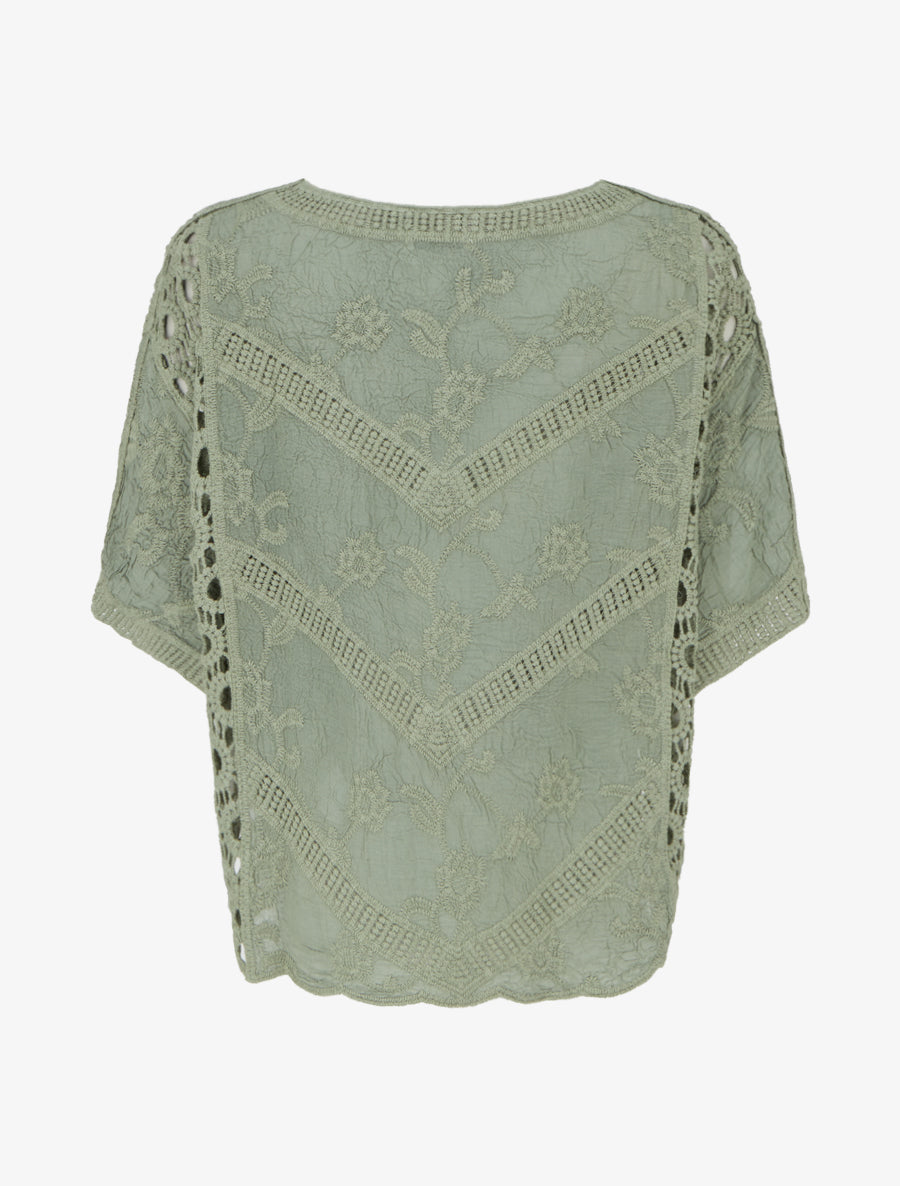 Top ample brodé à manches courtes - Kaki - 2