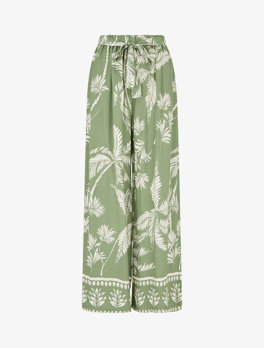 Pantalon élastiquée fluide imprimé feuillage - Kaki - 1