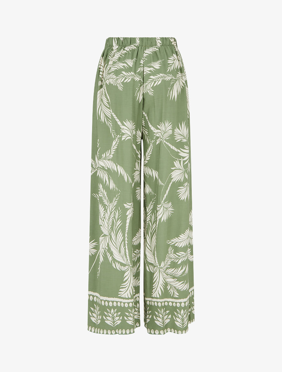 Pantalon élastiquée fluide imprimé feuillage - Kaki - 2