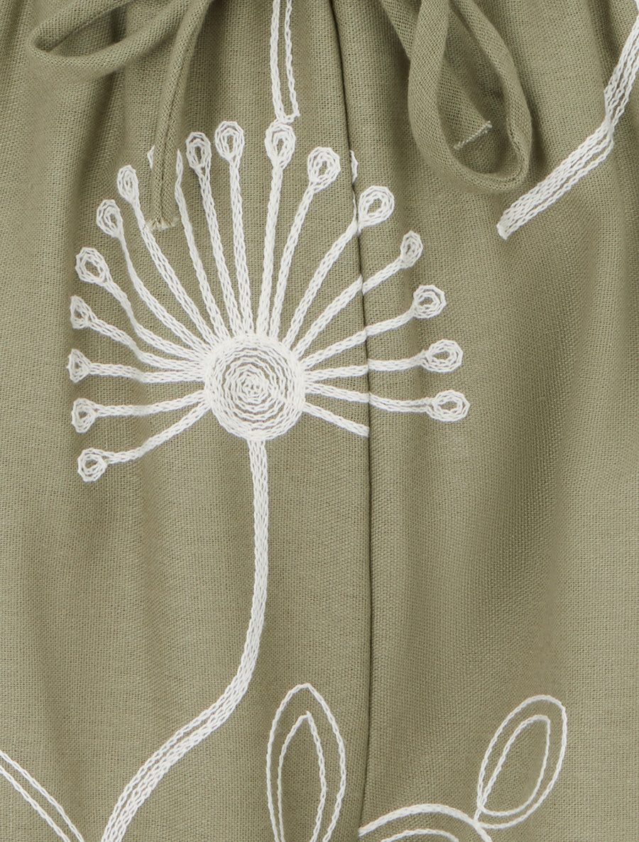 Pantalon ample à broderies florales - Kaki - 3