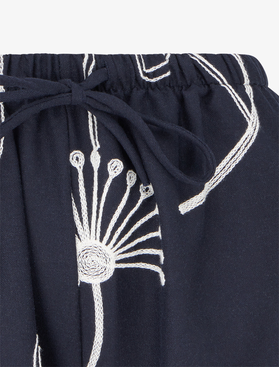 Pantalon ample à broderies florales - Bleu nuit - 3