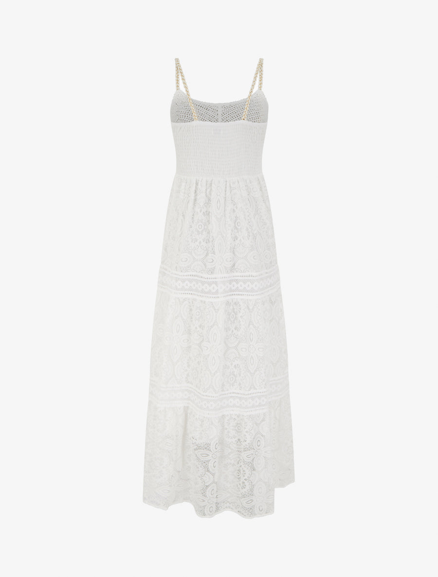 Robe longue en dentelle à bretelles tressées - Blanc - 2